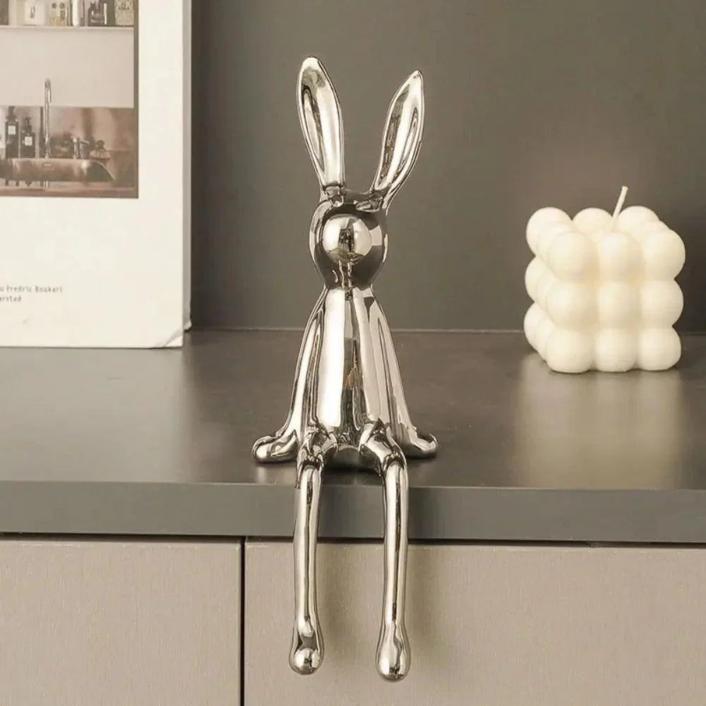 NobleRabbit | Elegant Metallic Konijn Ornament - Moderne Dierensculptuur, Chique Woondecoratie Accent