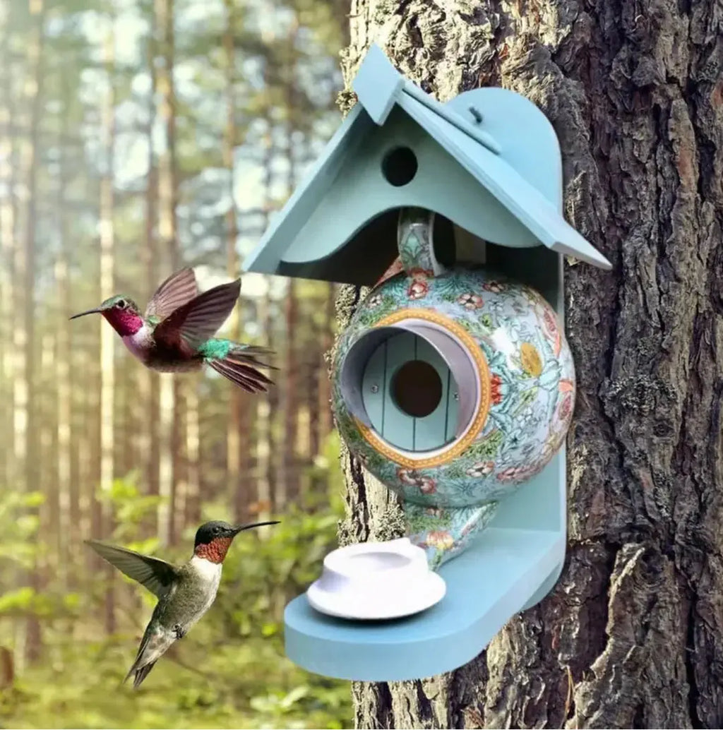 Tweepot | Kleurrijk Theepot Vogelhuisje - Creatief Hangend Tuindecor voor Buitenvogels