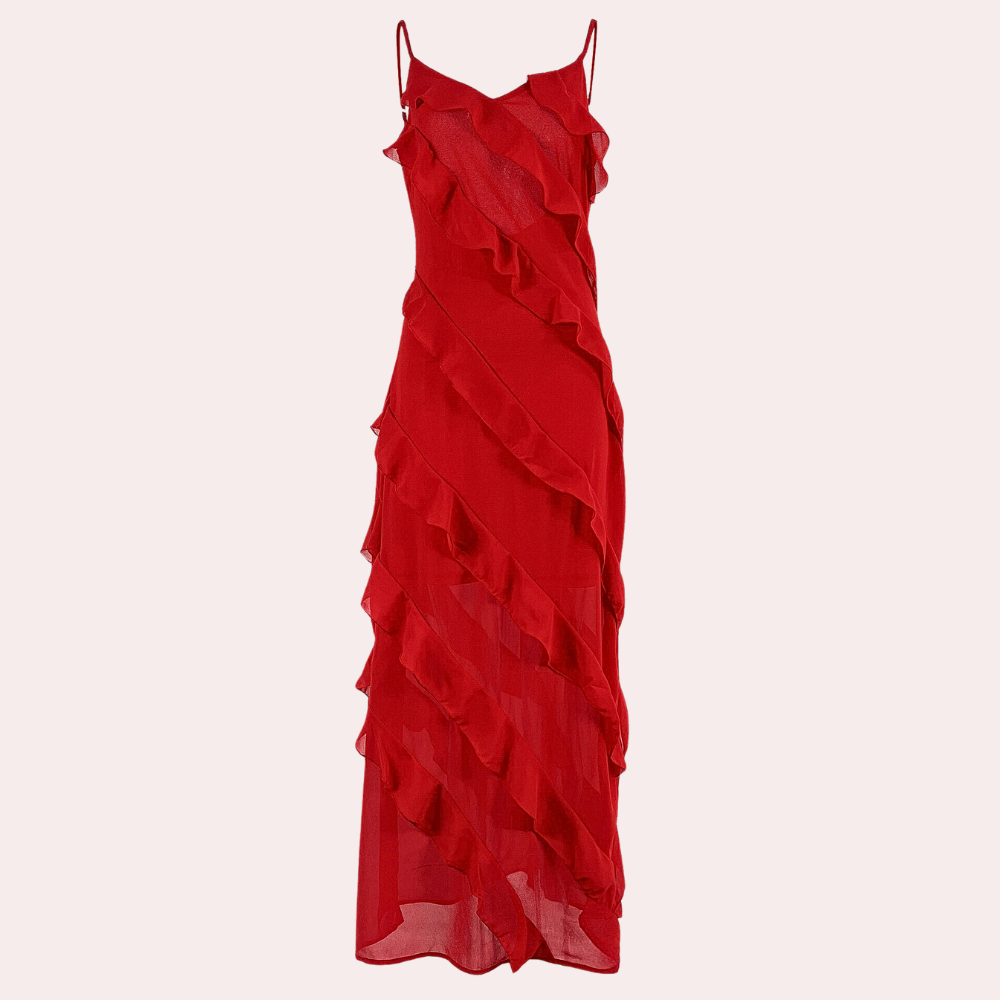 Zolie | Maxijurk met ruches voor dames – Elegante, soepel vallende lange jurk