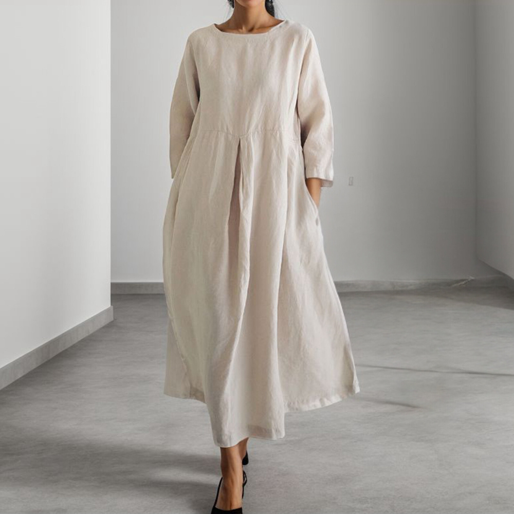 Elena | Midi-jurk voor dames met losse pasvorm – Lange mouwen, casual, relaxte pasvorm
