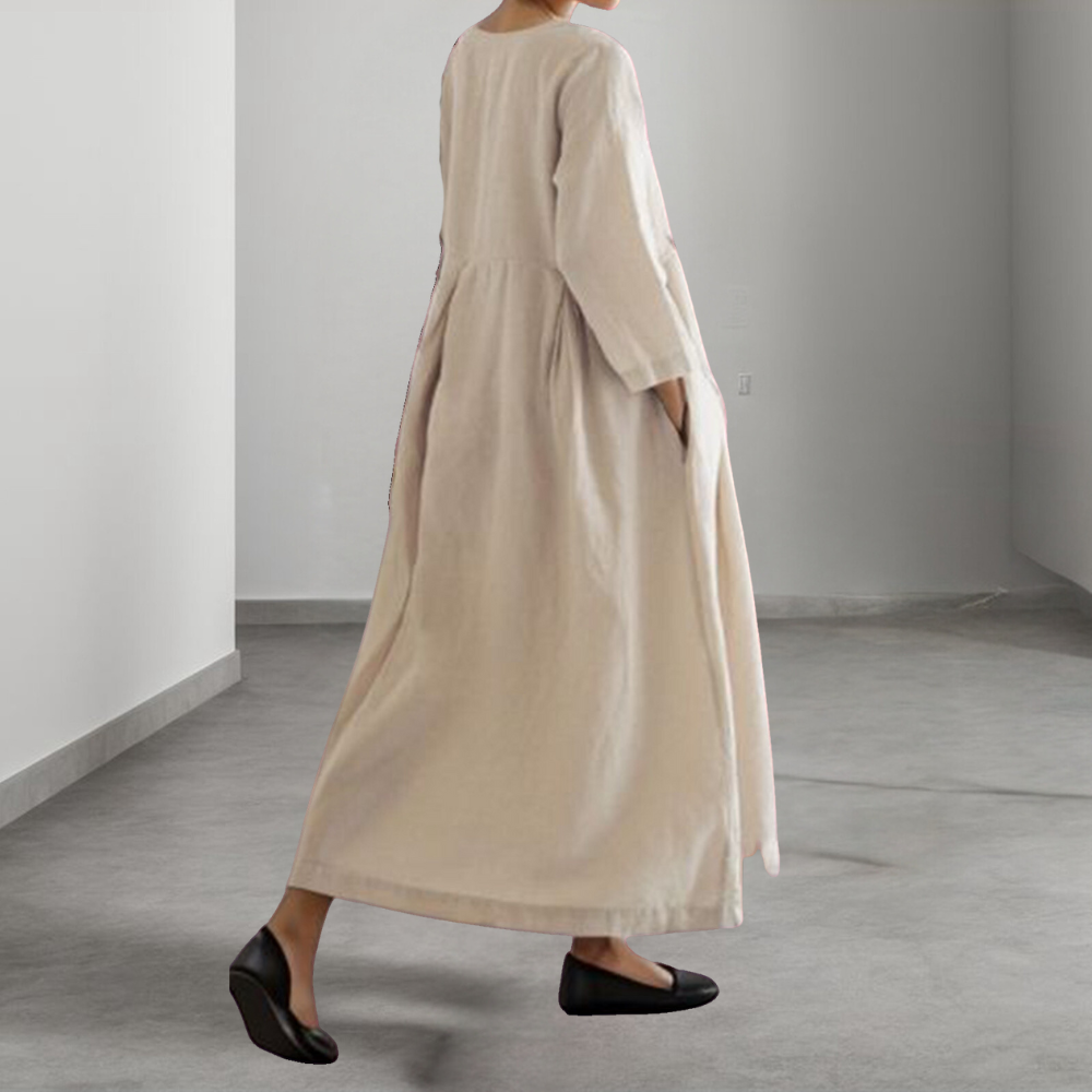 Elena | Midi-jurk voor dames met losse pasvorm – Lange mouwen, casual, relaxte pasvorm