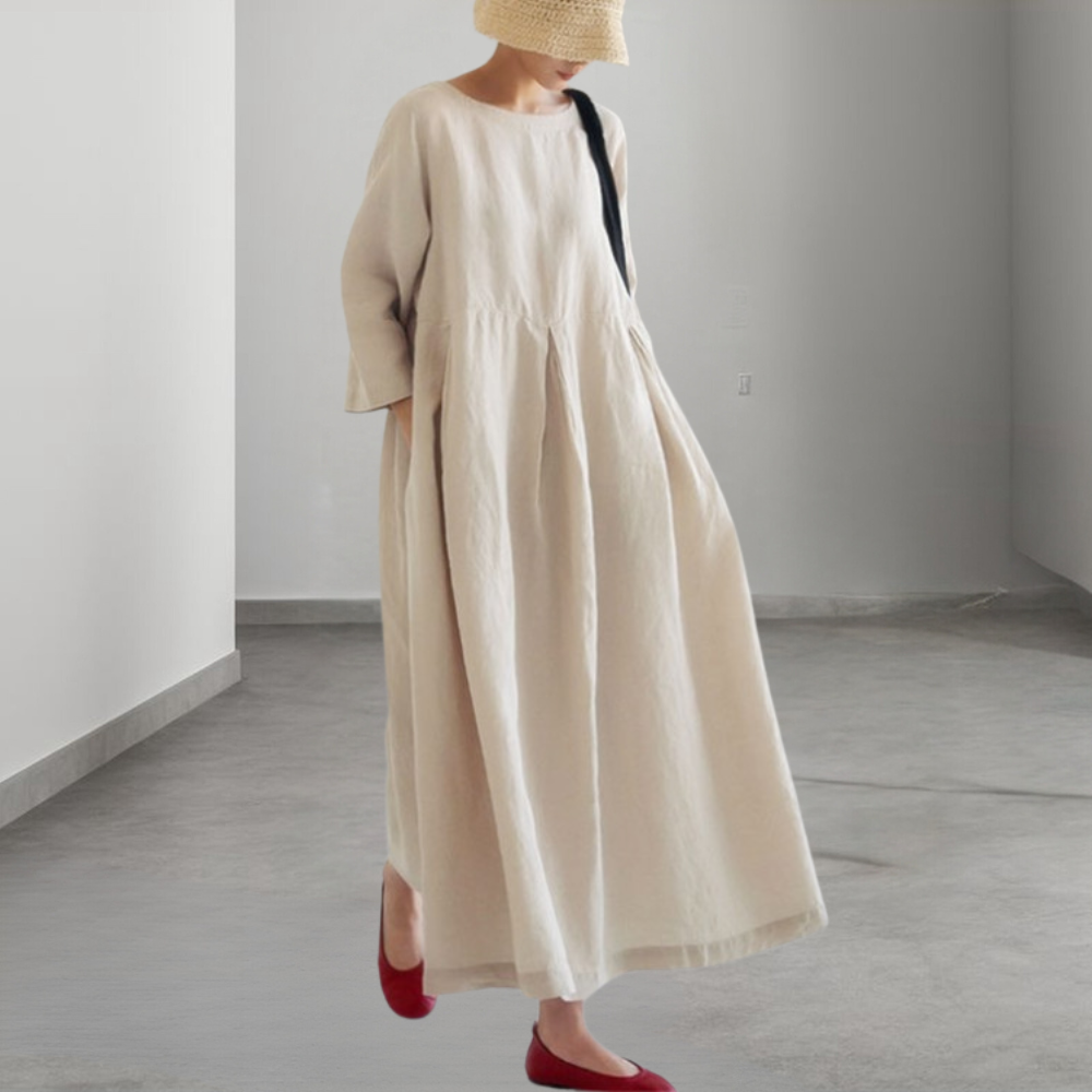 Elena | Midi-jurk voor dames met losse pasvorm – Lange mouwen, casual, relaxte pasvorm