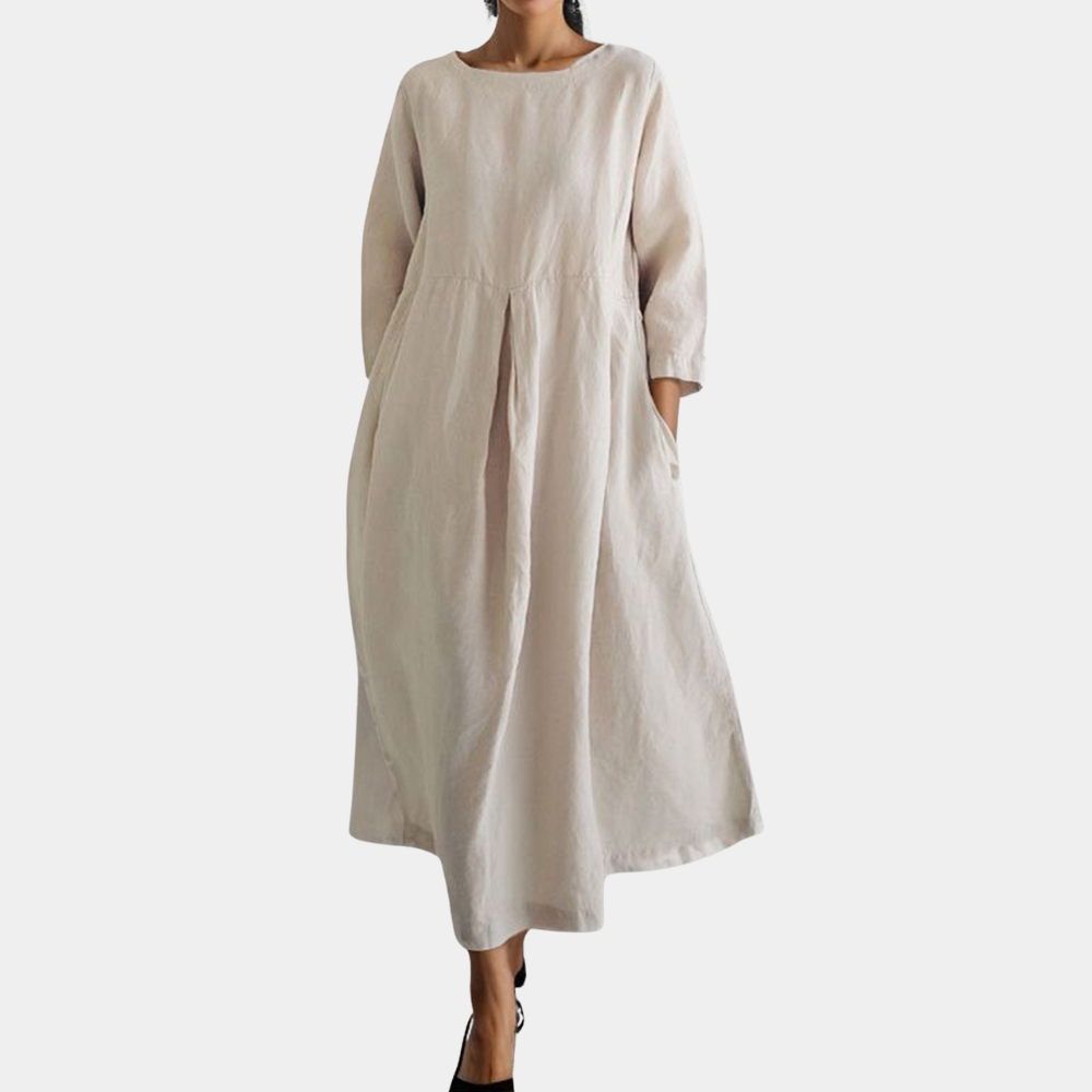 Elena | Midi-jurk voor dames met losse pasvorm – Lange mouwen, casual, relaxte pasvorm