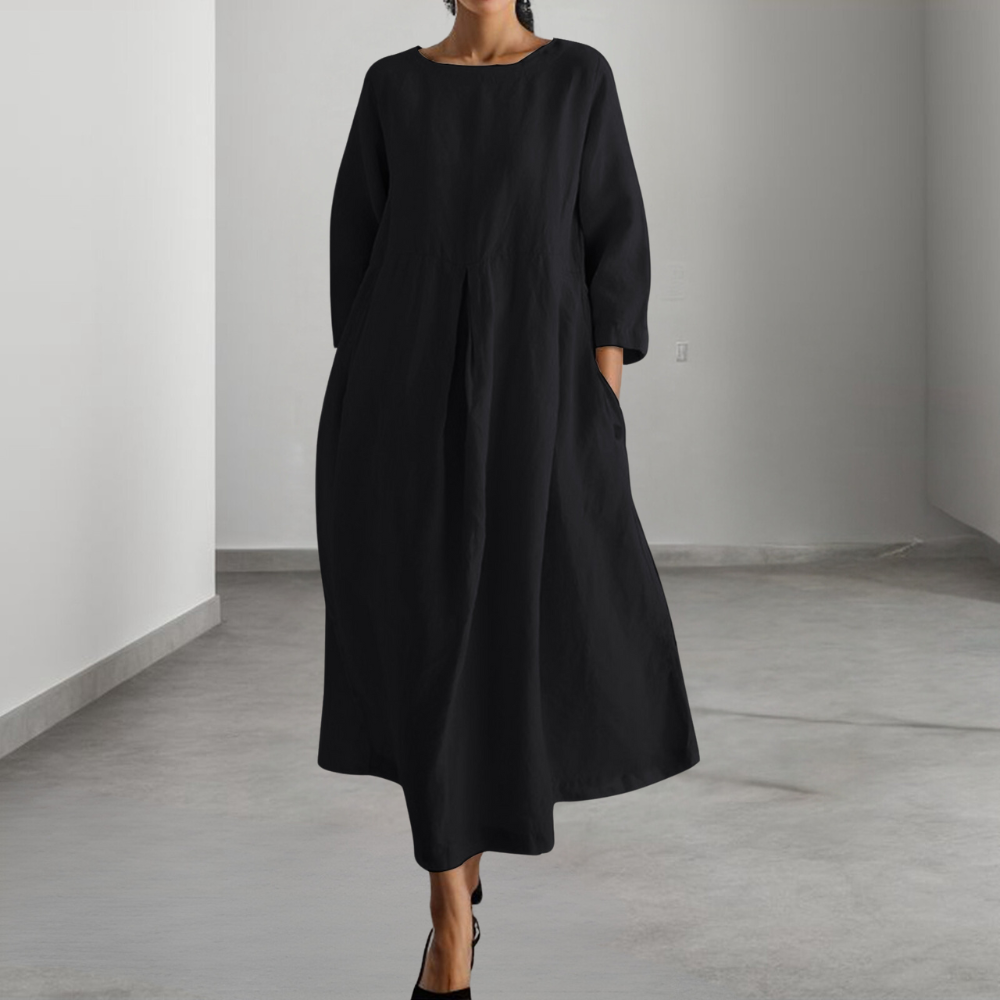 Elena | Midi-jurk voor dames met losse pasvorm – Lange mouwen, casual, relaxte pasvorm