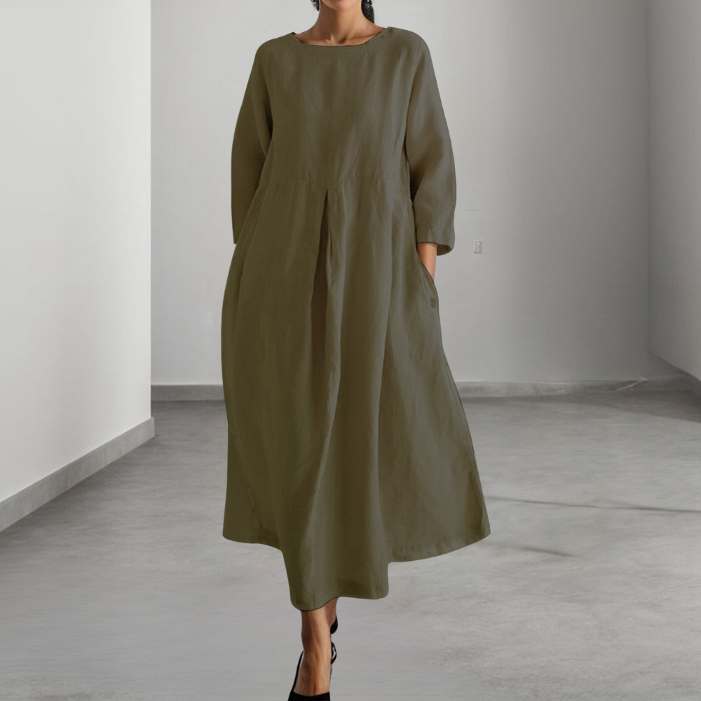 Elena | Midi-jurk voor dames met losse pasvorm – Lange mouwen, casual, relaxte pasvorm