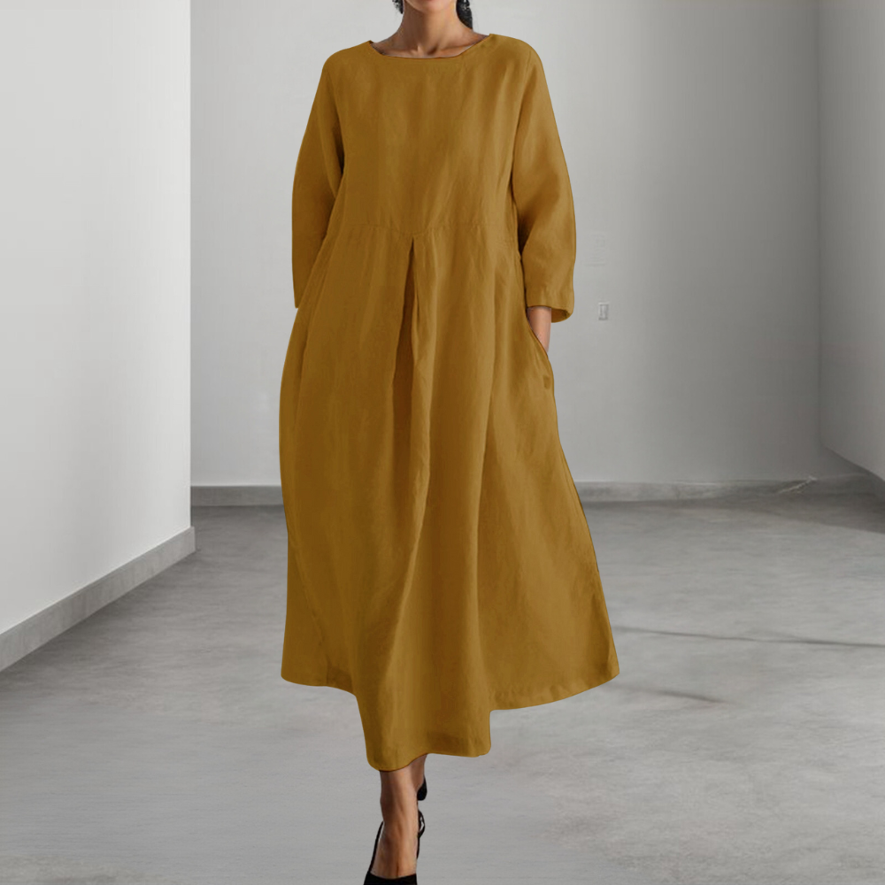 Elena | Midi-jurk voor dames met losse pasvorm – Lange mouwen, casual, relaxte pasvorm