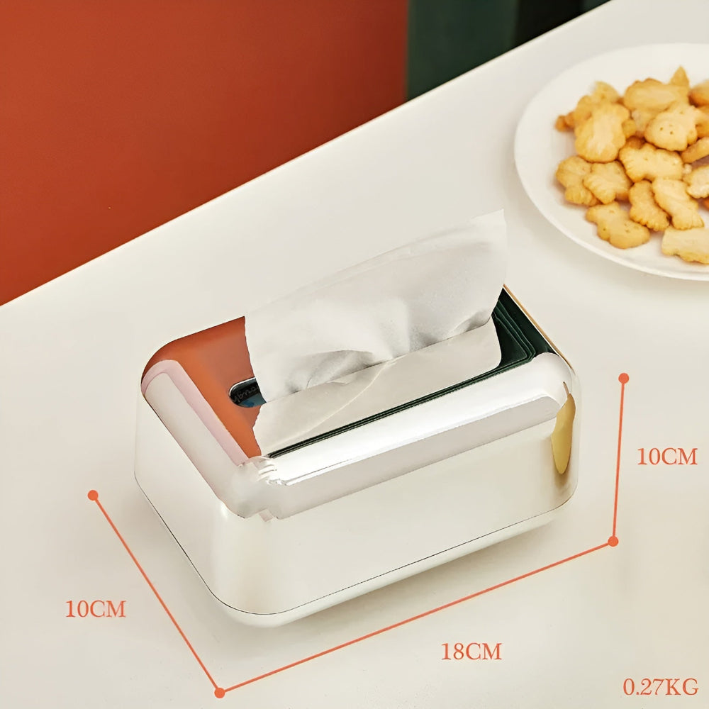 MirrorHaven | Decoratieve gouden spiegel tissuebox – Moderne opberg- en organisatiebox voor thuis