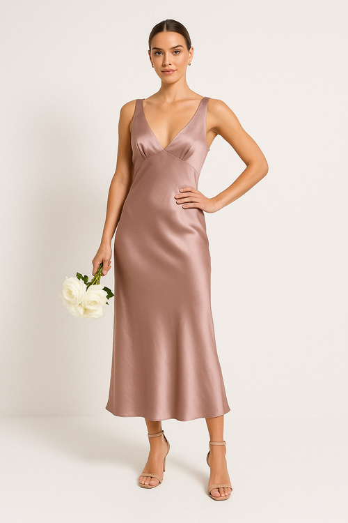 Althira | Zijdeachtige Satijnen Midi Jurk – Mouwloos, Bodycon, Formele Avond- & Partyjurk