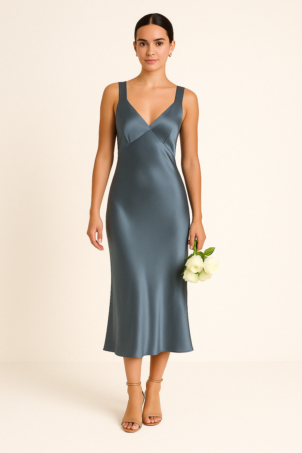 Althira | Zijdeachtige Satijnen Midi Jurk – Mouwloos, Bodycon, Formele Avond- & Partyjurk
