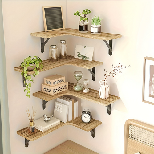AngleWood | Rustieke 3/5-delige houten plankenset – veelzijdige hoek- en wanddecoratie