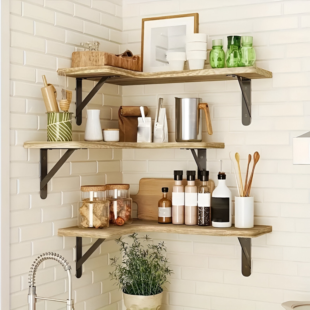 AngleWood | Rustieke 3/5-delige houten plankenset – veelzijdige hoek- en wanddecoratie