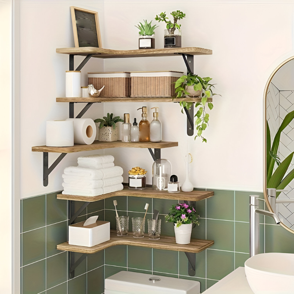 AngleWood | Rustieke 3/5-delige houten plankenset – veelzijdige hoek- en wanddecoratie