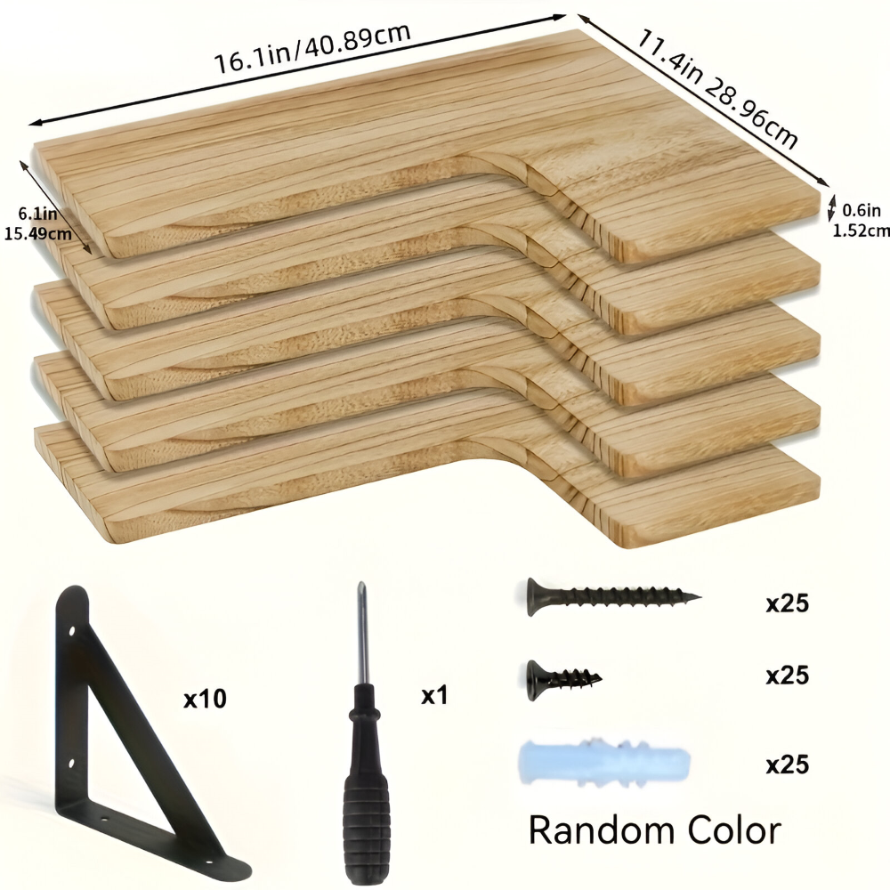AngleWood | Rustieke 3/5-delige houten plankenset – veelzijdige hoek- en wanddecoratie
