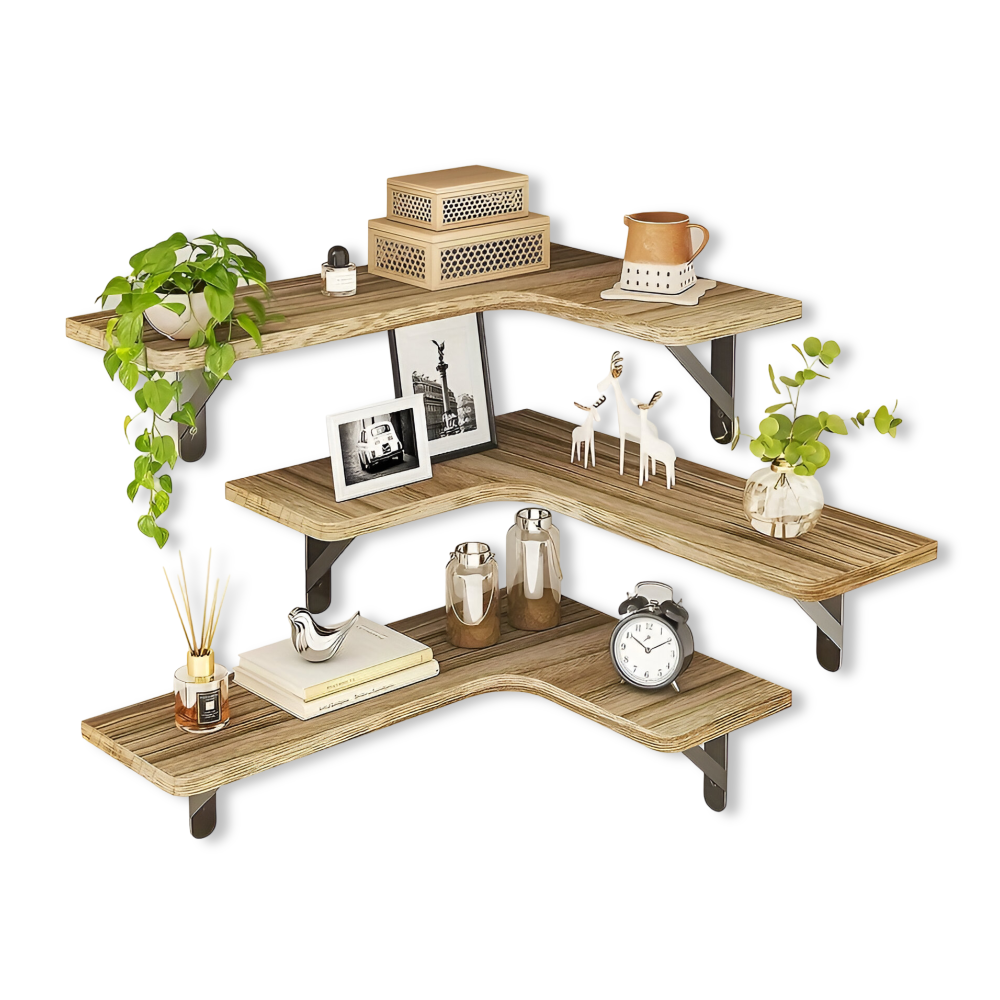 AngleWood | Rustieke 3/5-delige houten plankenset – veelzijdige hoek- en wanddecoratie