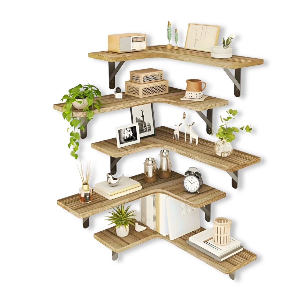 AngleWood | Rustieke 3/5-delige houten plankenset – veelzijdige hoek- en wanddecoratie