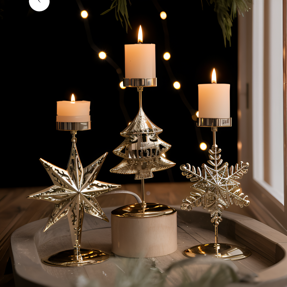 YuletideShine | Vintage gouden kerstkaarsenhouder – Metallic feestelijke decoratie voor thuis en feesttafels