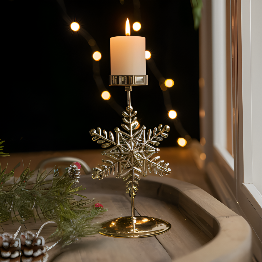 YuletideShine | Vintage gouden kerstkaarsenhouder – Metallic feestelijke decoratie voor thuis en feesttafels