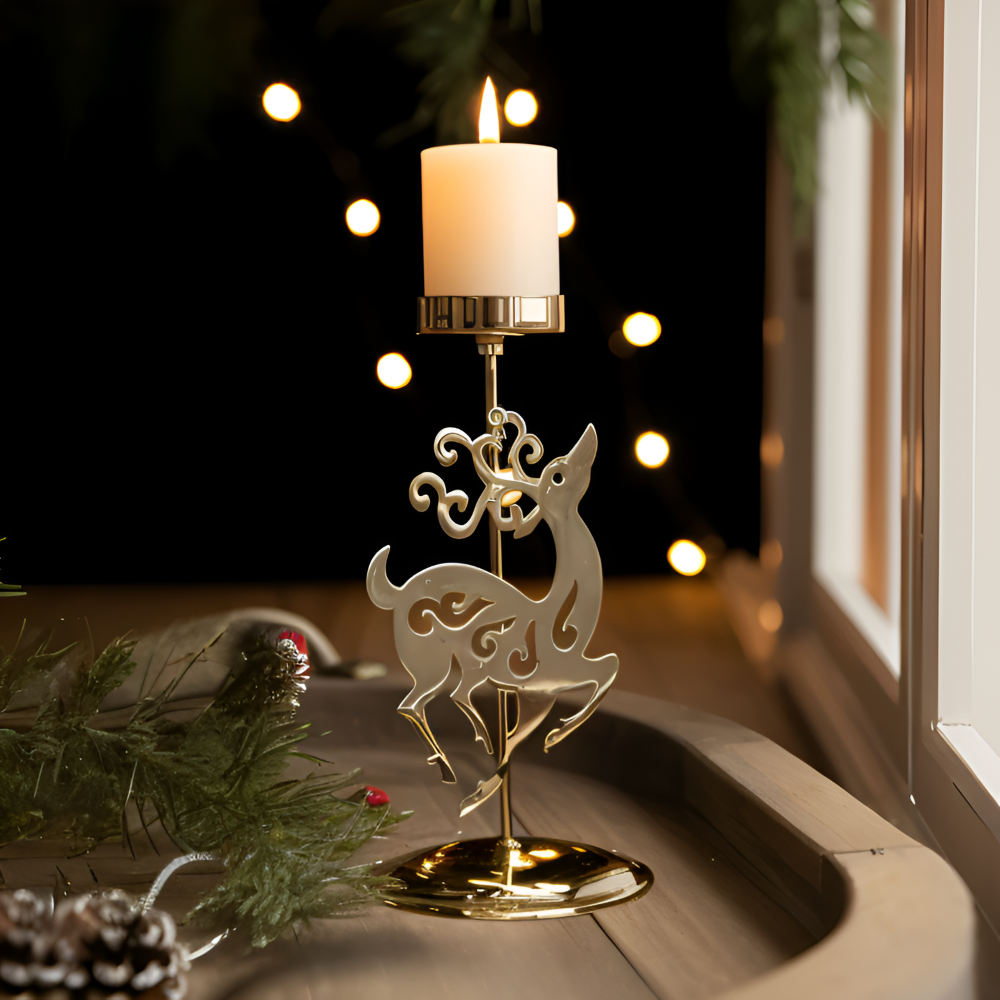 YuletideShine | Vintage gouden kerstkaarsenhouder – Metallic feestelijke decoratie voor thuis en feesttafels