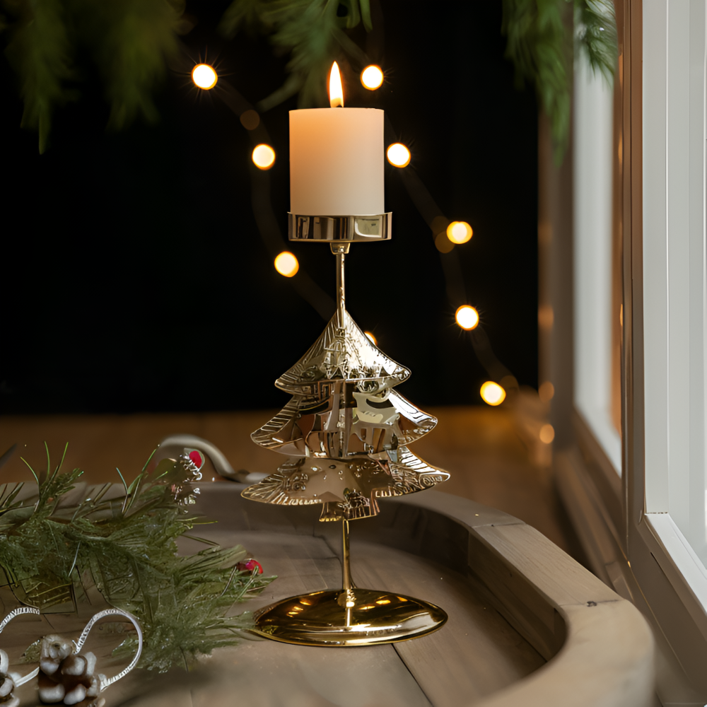 YuletideShine | Vintage gouden kerstkaarsenhouder – Metallic feestelijke decoratie voor thuis en feesttafels