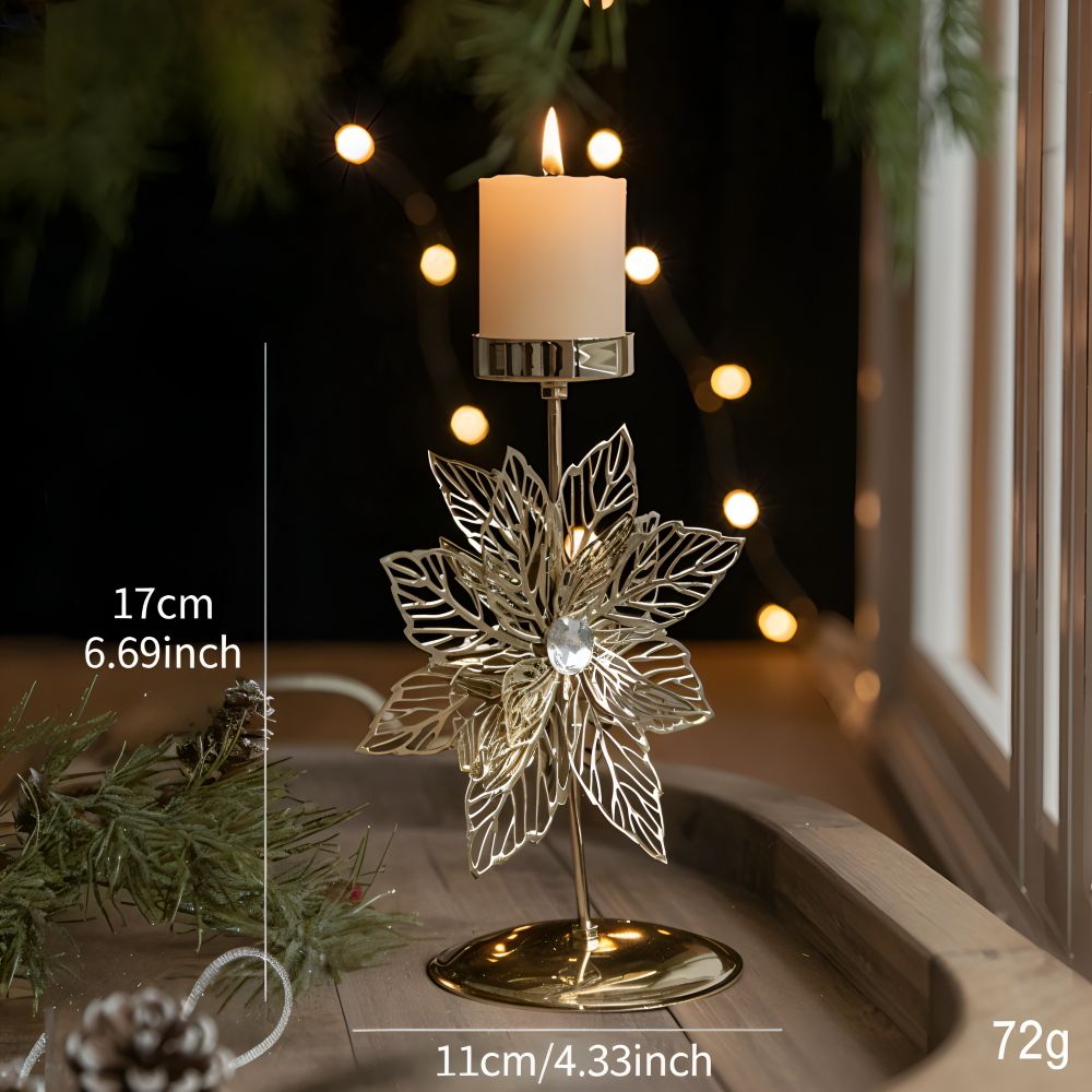 YuletideShine | Vintage gouden kerstkaarsenhouder – Metallic feestelijke decoratie voor thuis en feesttafels