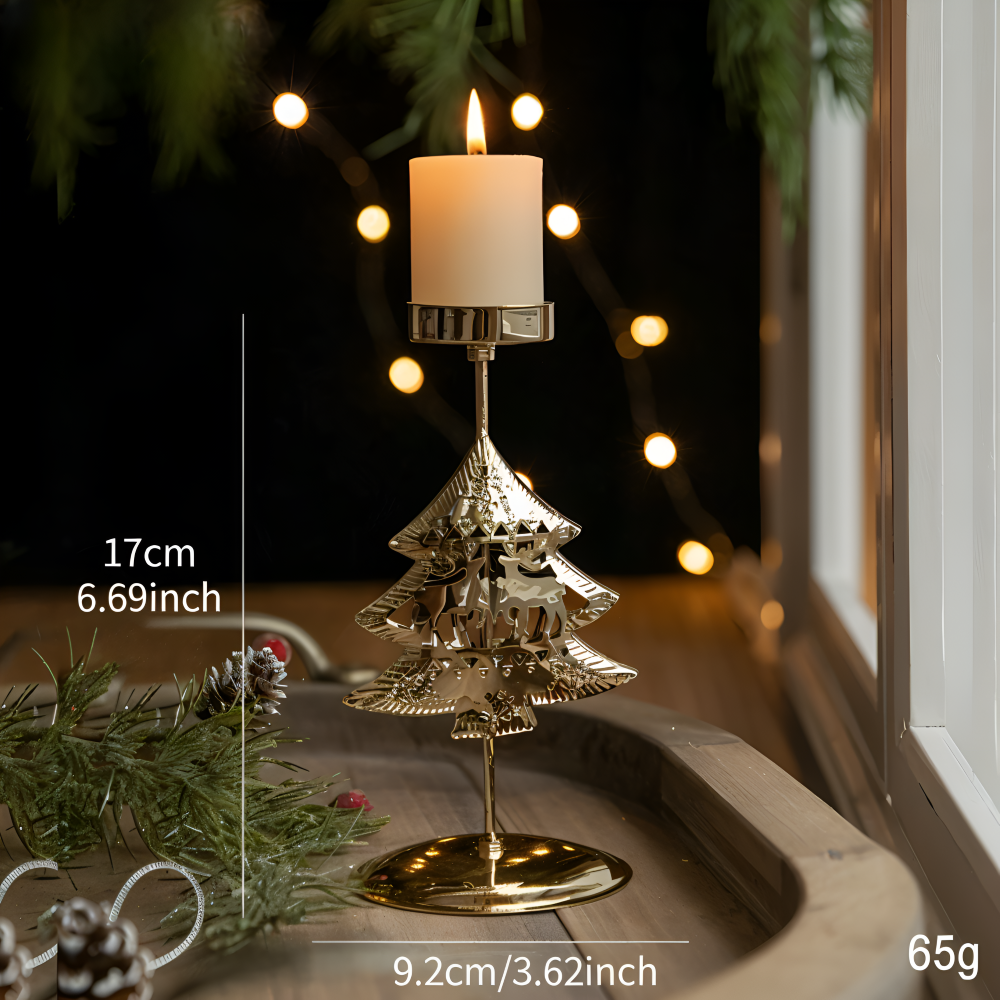 YuletideShine | Vintage gouden kerstkaarsenhouder – Metallic feestelijke decoratie voor thuis en feesttafels