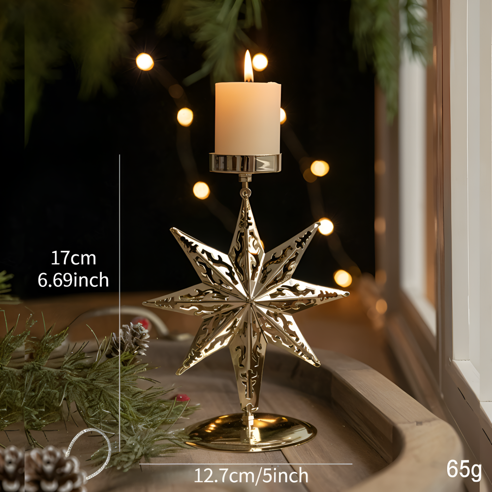 YuletideShine | Vintage gouden kerstkaarsenhouder – Metallic feestelijke decoratie voor thuis en feesttafels