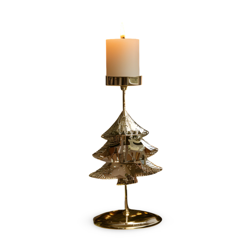 YuletideShine | Vintage gouden kerstkaarsenhouder – Metallic feestelijke decoratie voor thuis en feesttafels