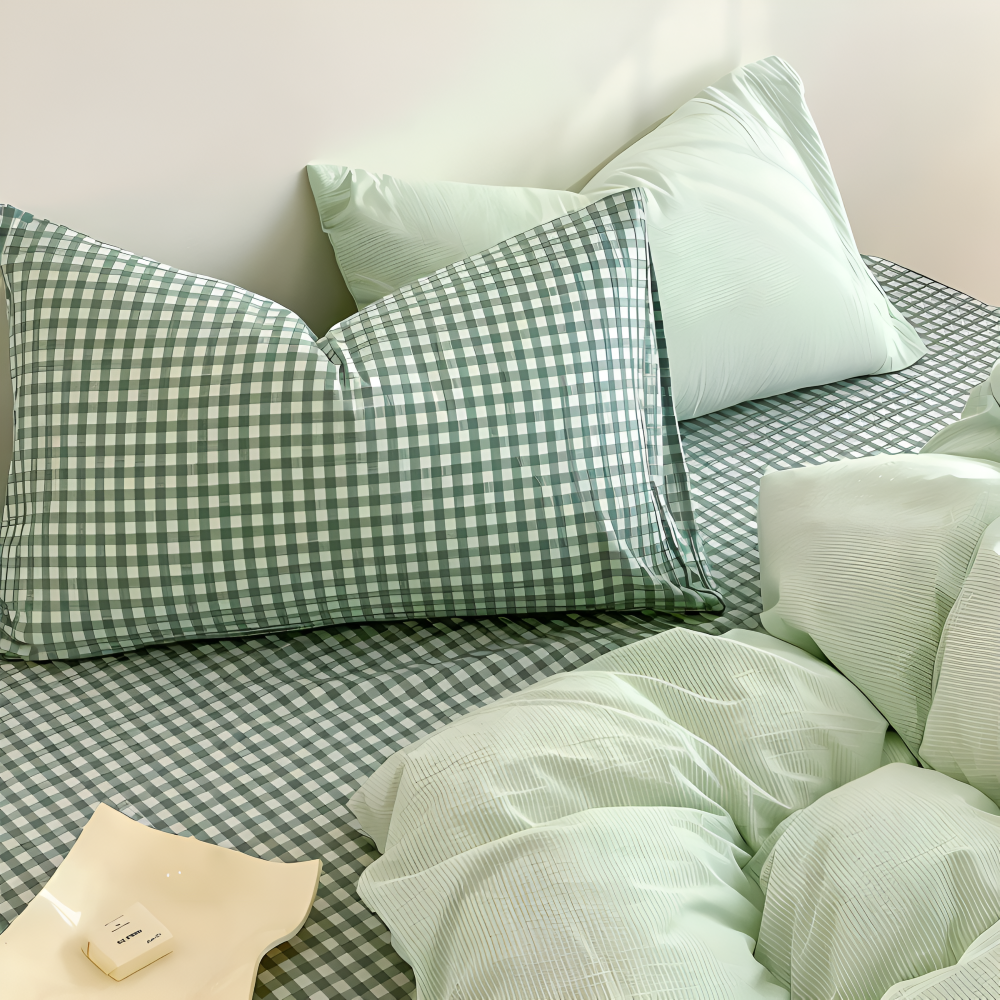 LineHaven | Moderne katoenen beddenset met ruitjesmotief en ritssluiting