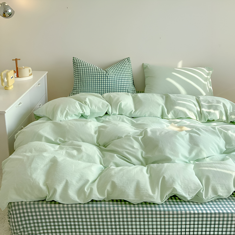 LineHaven | Moderne katoenen beddenset met ruitjesmotief en ritssluiting