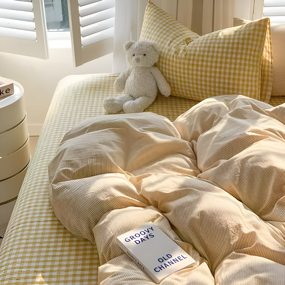 LineHaven | Moderne katoenen beddenset met ruitjesmotief en ritssluiting