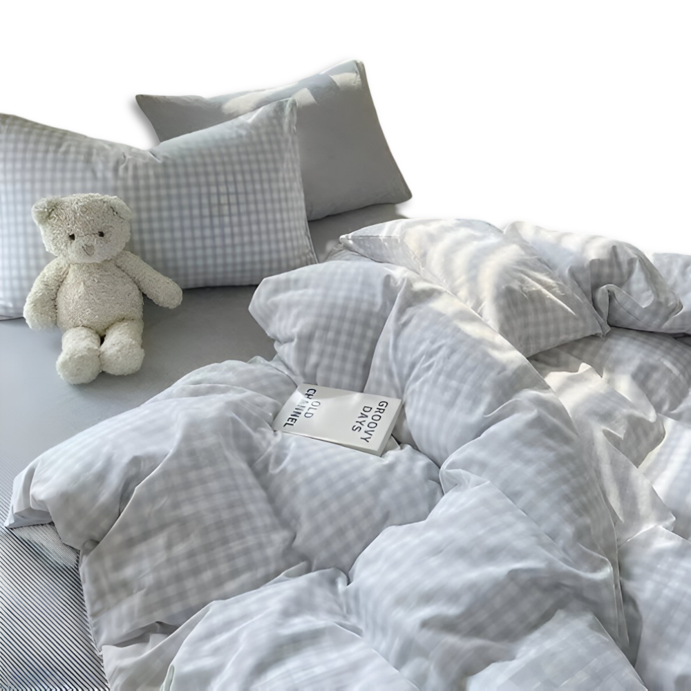 LineHaven | Moderne katoenen beddenset met ruitjesmotief en ritssluiting