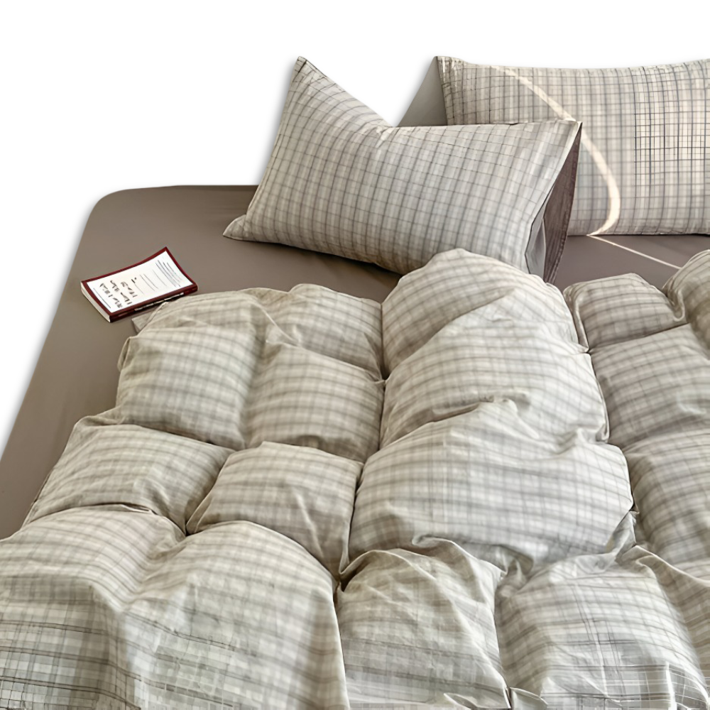 LineHaven | Moderne katoenen beddenset met ruitjesmotief en ritssluiting