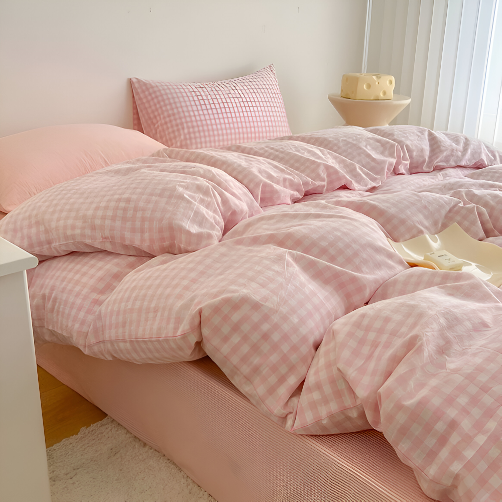 LineHaven | Moderne katoenen beddenset met ruitjesmotief en ritssluiting