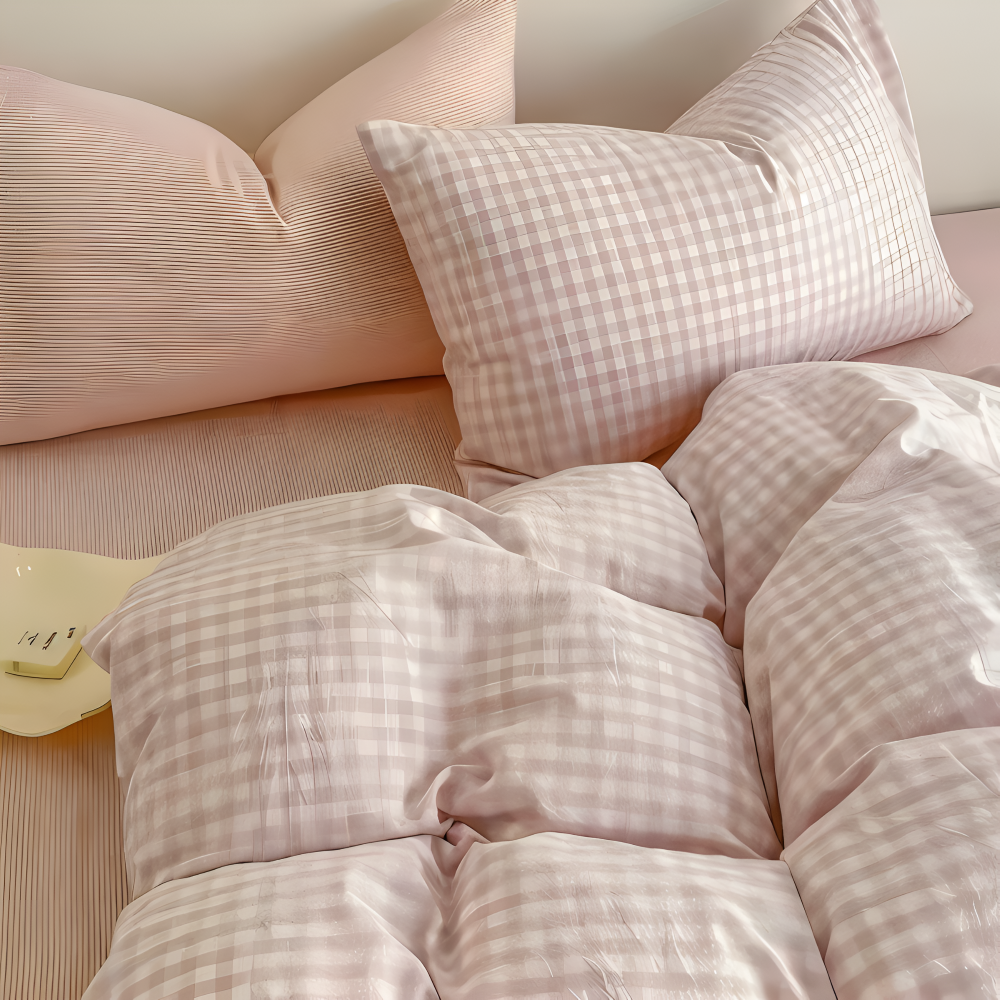 LineHaven | Moderne katoenen beddenset met ruitjesmotief en ritssluiting