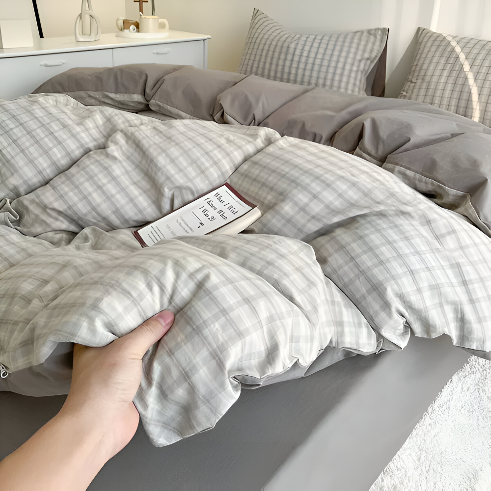LineHaven | Moderne katoenen beddenset met ruitjesmotief en ritssluiting