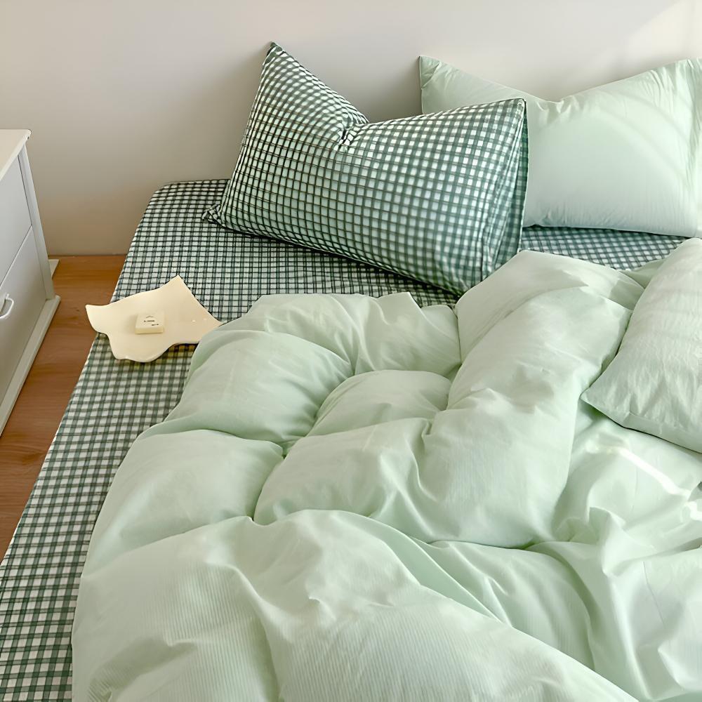 LineHaven | Moderne katoenen beddenset met ruitjesmotief en ritssluiting