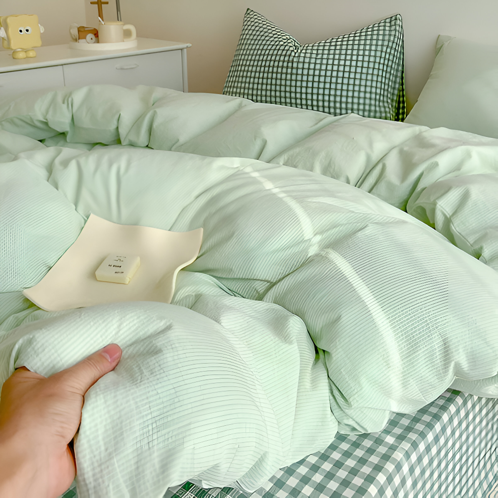 LineHaven | Moderne katoenen beddenset met ruitjesmotief en ritssluiting