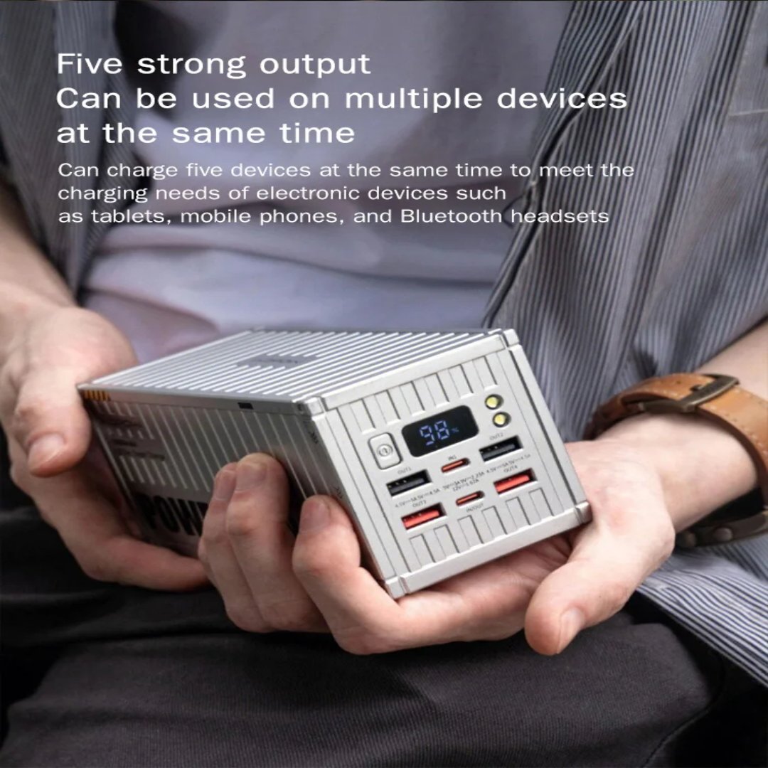 PowerVault | Powerbank in container-stijl – Draagbare USB-oplader met hoge capaciteit en snellaadfunctie