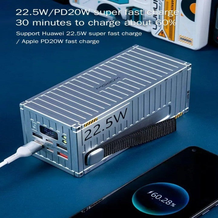 PowerVault | Powerbank in container-stijl – Draagbare USB-oplader met hoge capaciteit en snellaadfunctie
