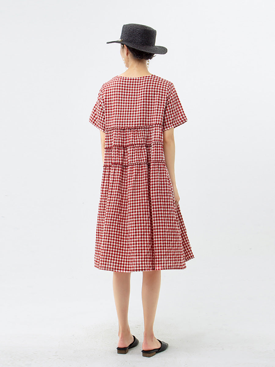 Mirielle | Dames Midi-jurk met korte mouwen en geruit patroon, casual losse zomerjurk