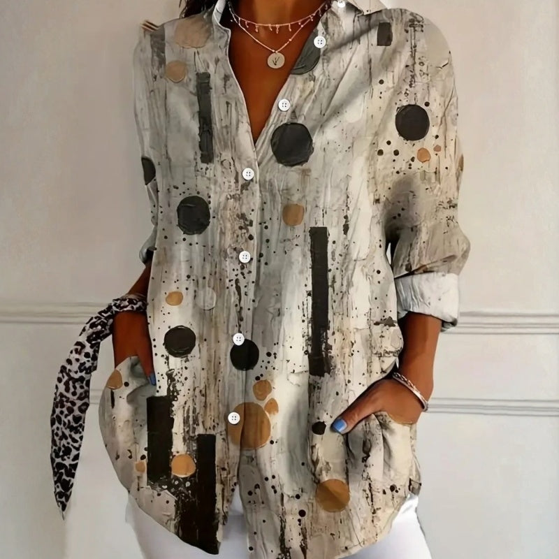 Jira | Dames vintage blouse met print – casual boho top met lange mouwen