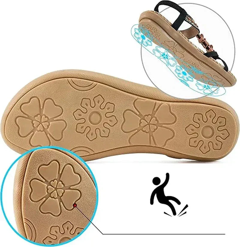BohoStride | Dames Orthopedische Platte Sandalen – Stijlvolle Boho Leren Slip-On