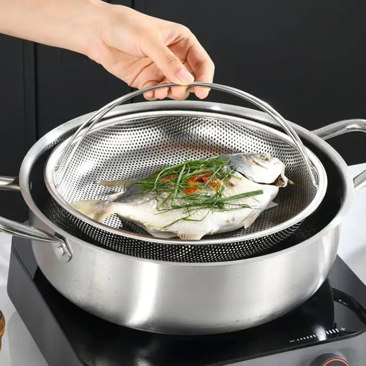 CookNest | Roestvrijstalen stoommandje met handvat - Multifunctionele friteuse voor gezond koken