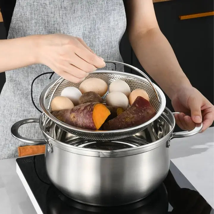 CookNest | Roestvrijstalen stoommandje met handvat - Multifunctionele friteuse voor gezond koken