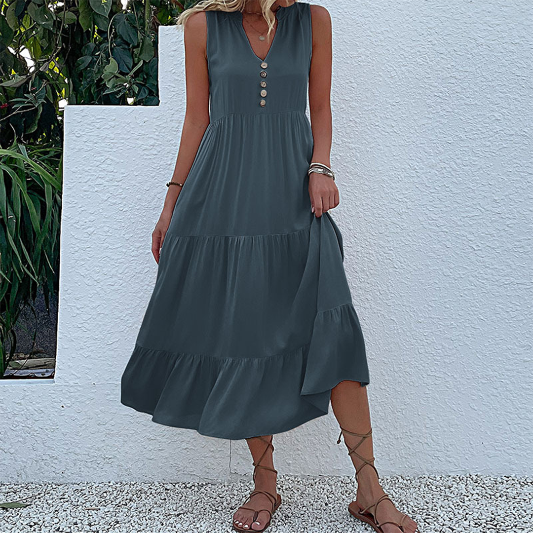 Nyavelle | Casual-chique midijurk voor dames – Jurk met knoopsluiting en relaxte pasvorm