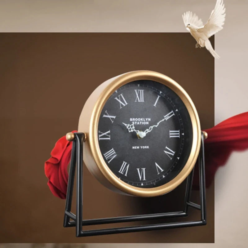 ClassicTock | Retro metalen bureauklok - stille decoratieve tafelklok voor thuiskantoor, vintage stijl