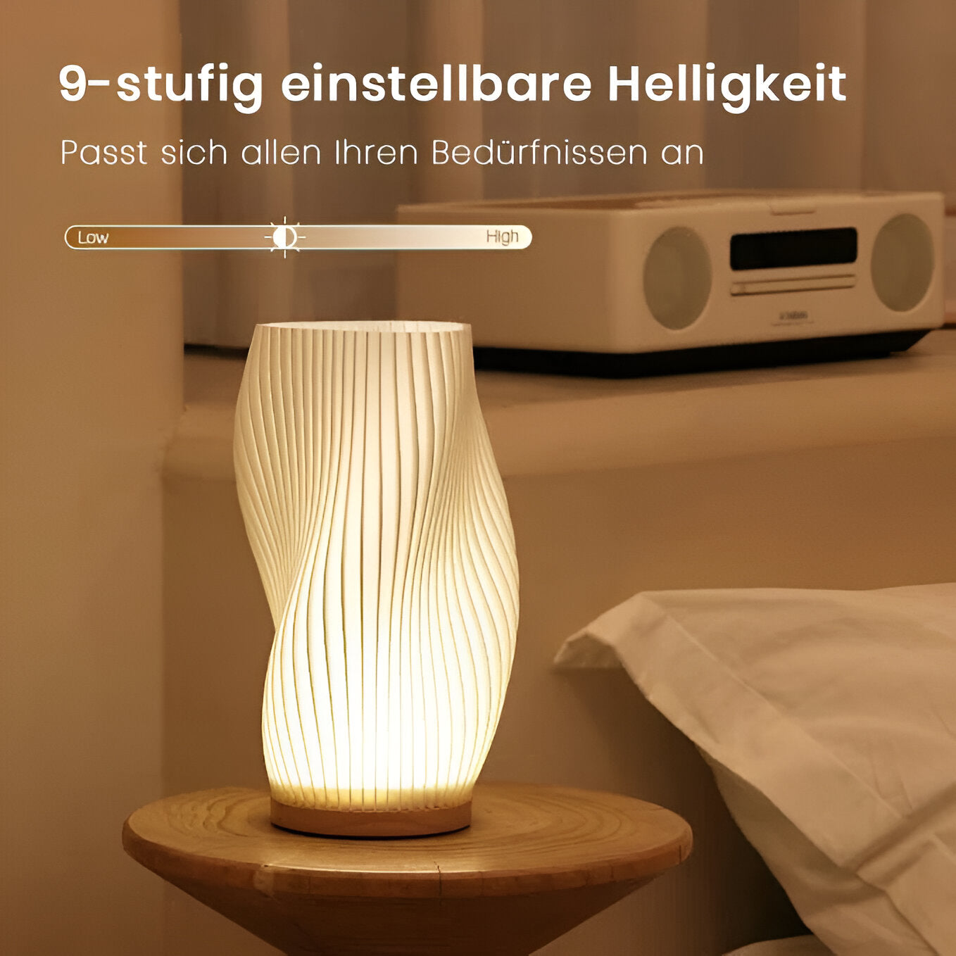 TidalBeam | 3D Wave Tafellamp met Elegante Metalen Voet - LED Nachtlampje voor Woonkamer, Slaapkamer