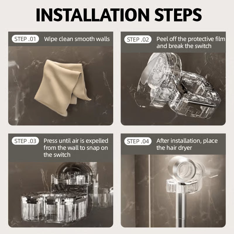 SwivelDry | Boorvrije draaibare föhnhouder – 360° draaibare organizer voor krultangen en badkameropbergers