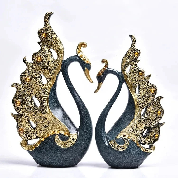 SwanElara | Luxe Gouden Zwaan Beeldjes - Elegant Romantisch Decor voor Paar, Gouden Accent Sculptuur
