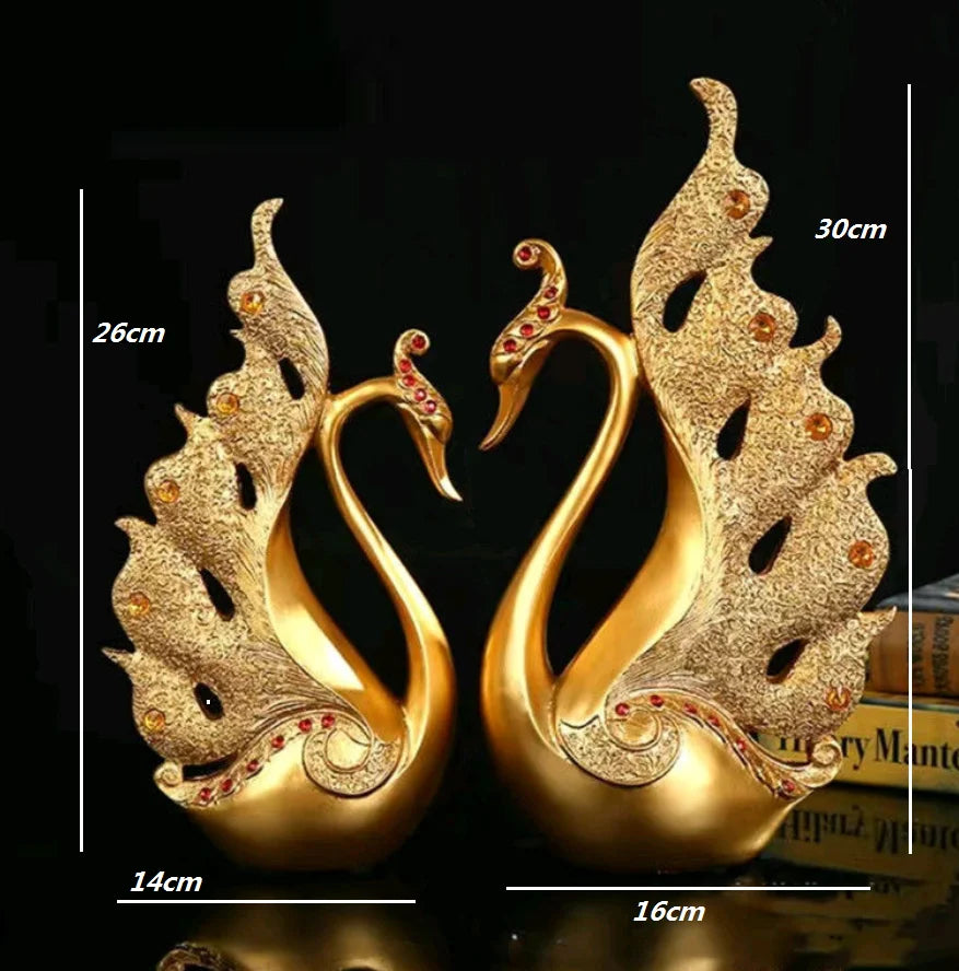 SwanElara | Luxe Gouden Zwaan Beeldjes - Elegant Romantisch Decor voor Paar, Gouden Accent Sculptuur